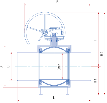 Кран шаровой полнопроходной под приварку с редуктором, Ду от 150 до 700 мм, ст. 20